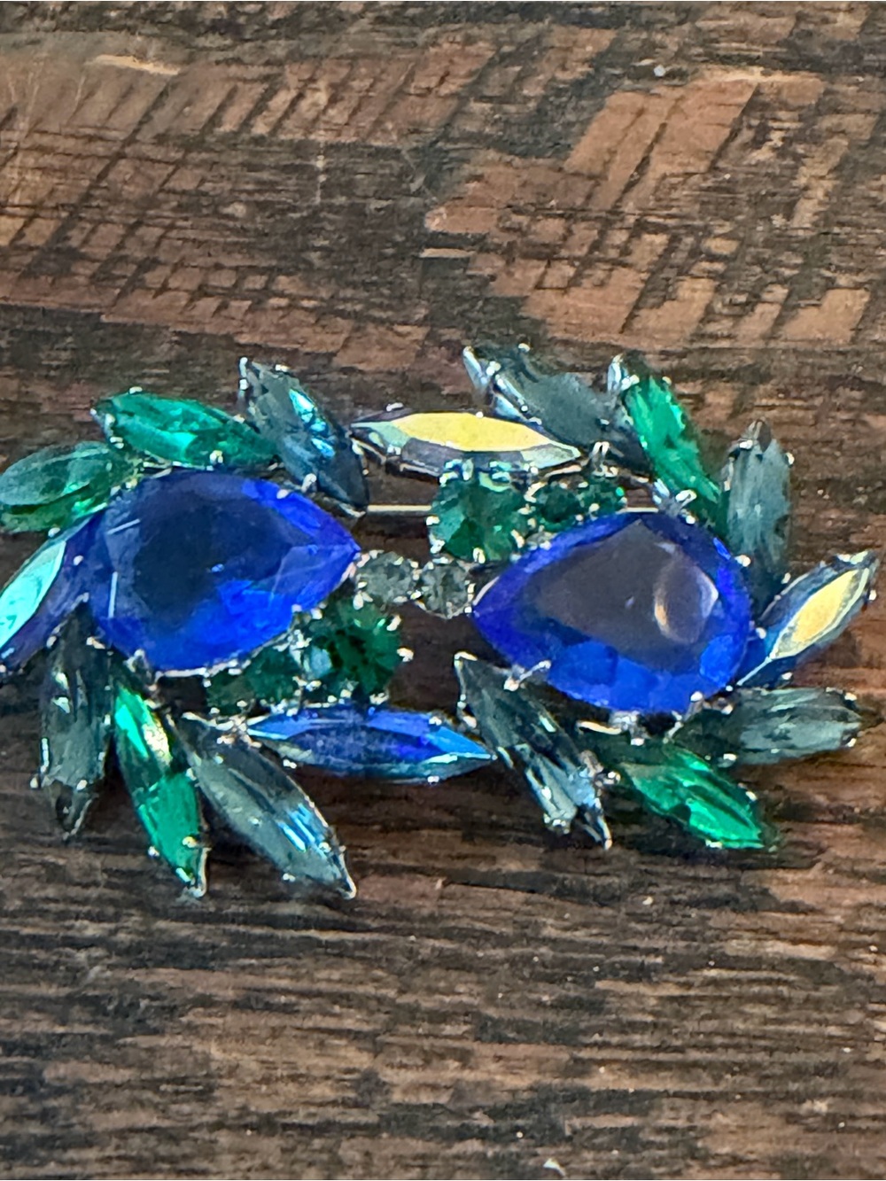 Blue and Green Crystal Floral Brooch - Women Jewelry MCM - Picture 3 of 6